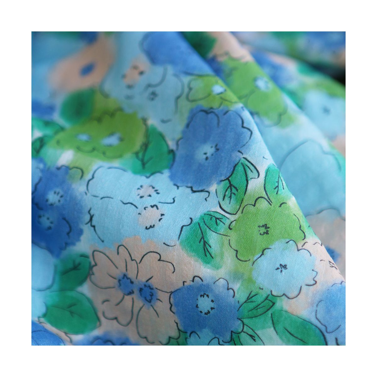 Seersucker / Coton gaufré motif fleuri bleu Seersucker / Coton gaufré motif fleuri bleu
