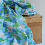 Seersucker / Coton gaufré motif fleuri bleu