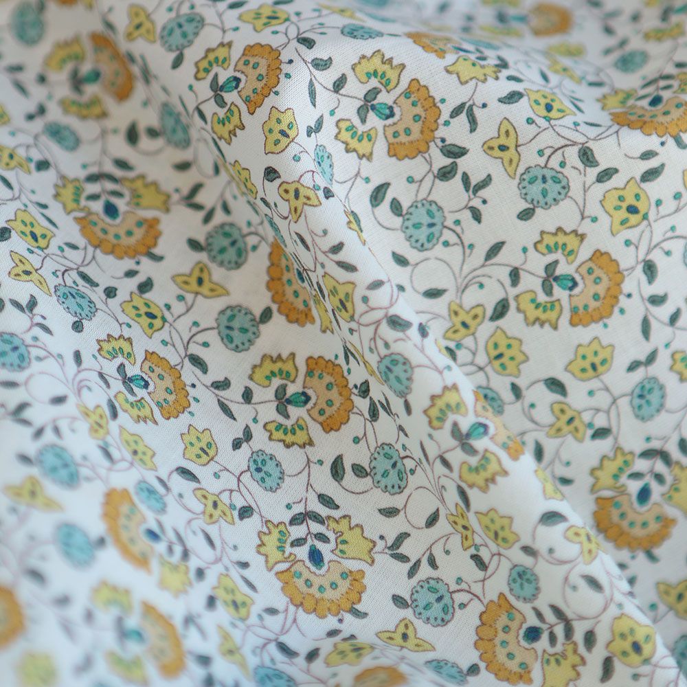 Valentine - Batiste de coton SILKYNE à imprimé fleuri orange et bleu