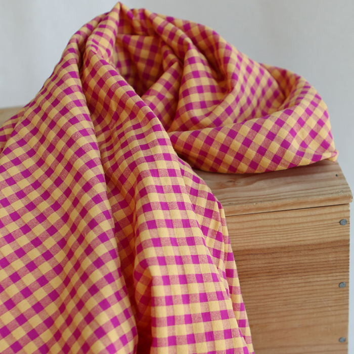 Seersucker / Coton gaufré vichy 6mm fruit de la passion