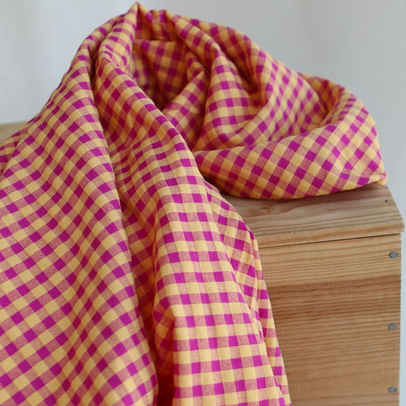 Seersucker / Coton gaufré vichy 6mm fruit de la passion