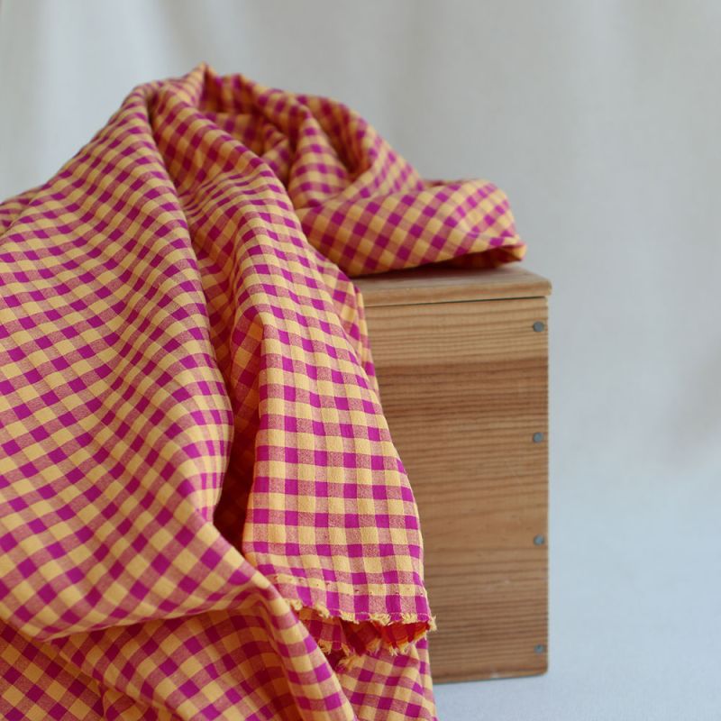 Seersucker / Coton gaufré vichy 6mm fruit de la passion