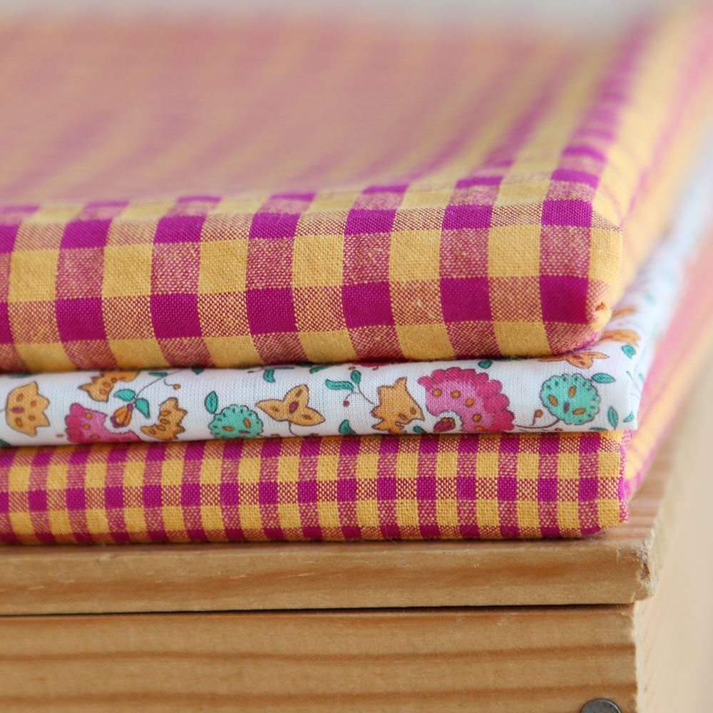 Seersucker / Coton gaufré vichy 6mm fruit de la passion