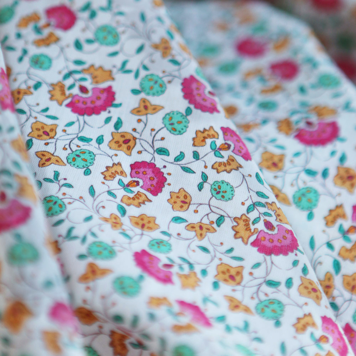 Valentine - Batiste de coton SILKYNE à imprimé fleuri rose orange