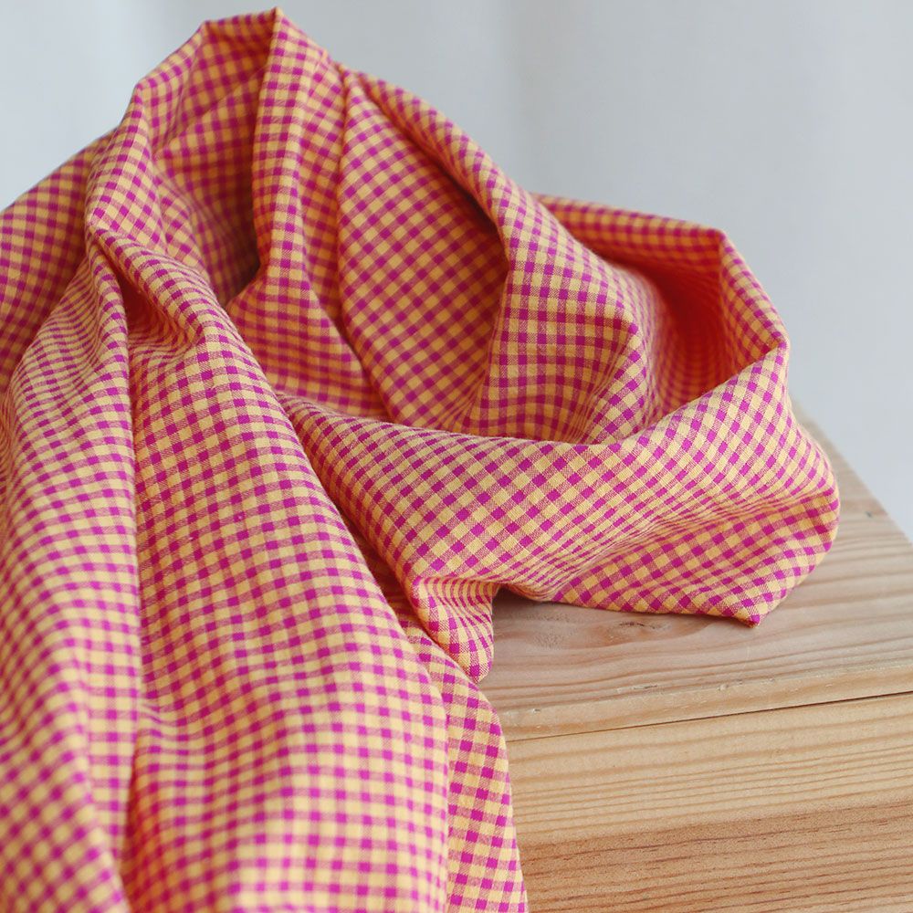 Seersucker / Coton gaufré vichy mini 3mm fruit de la passion