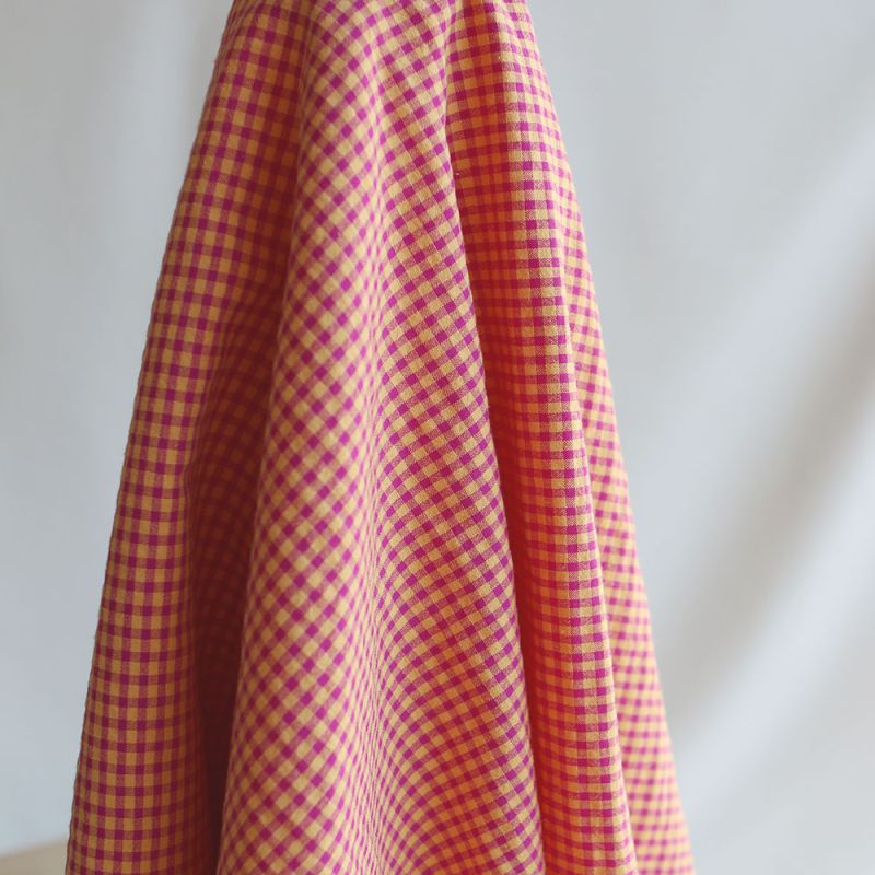 Seersucker / Coton gaufré vichy mini 3mm fruit de la passion