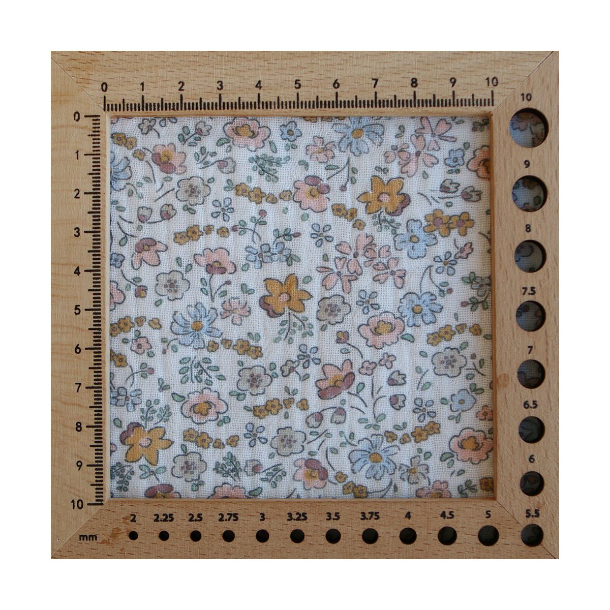 Albane - Double gaze de coton motif fleuri bleu ocre Albane - Double gaze de coton motif fleuri bleu ocre