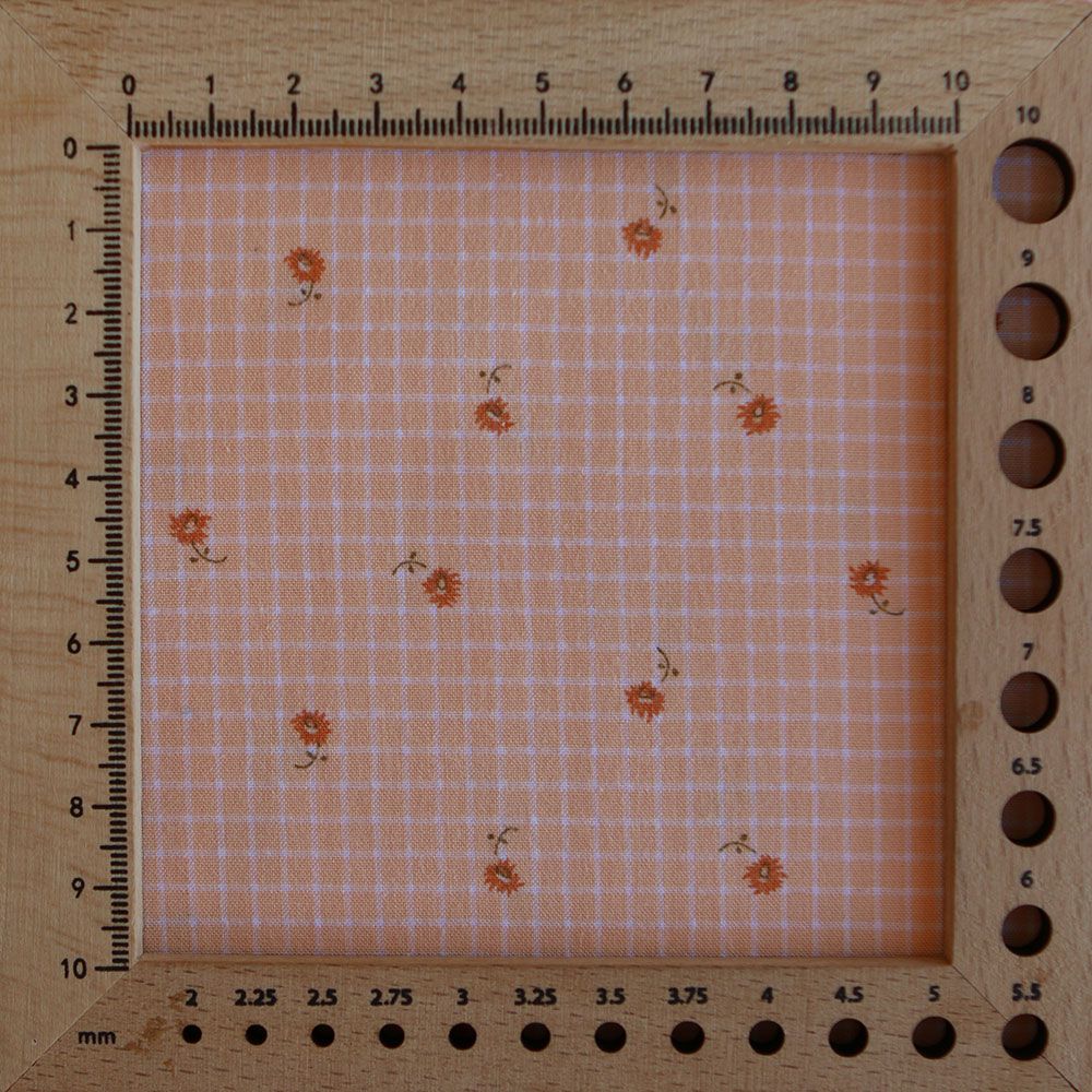Seersucker quadrillage fin minis fleurs fond sorbet abricot