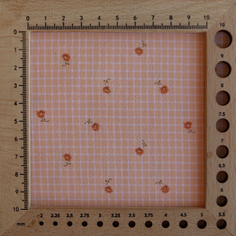 Seersucker quadrillage fin minis fleurs fond sorbet abricot