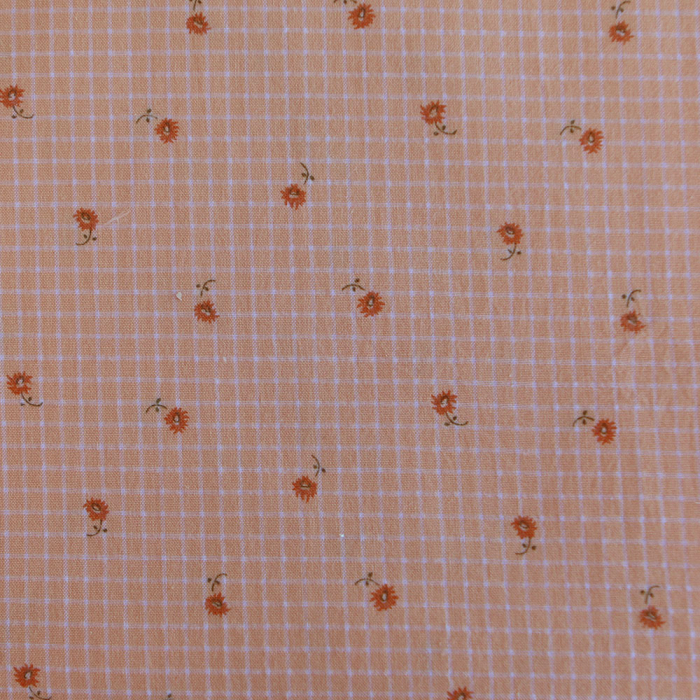 Seersucker quadrillage fin minis fleurs fond sorbet abricot