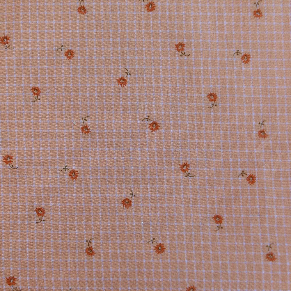 Seersucker quadrillage fin minis fleurs fond sorbet abricot