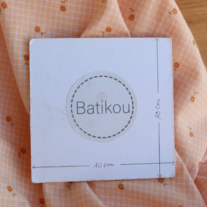 Seersucker quadrillage fin minis fleurs fond sorbet abricot