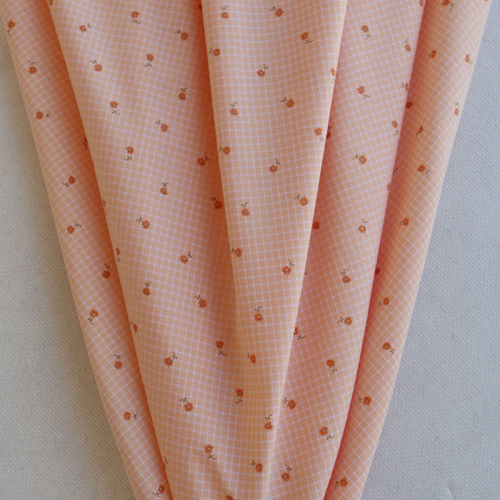 Seersucker quadrillage fin minis fleurs fond sorbet abricot