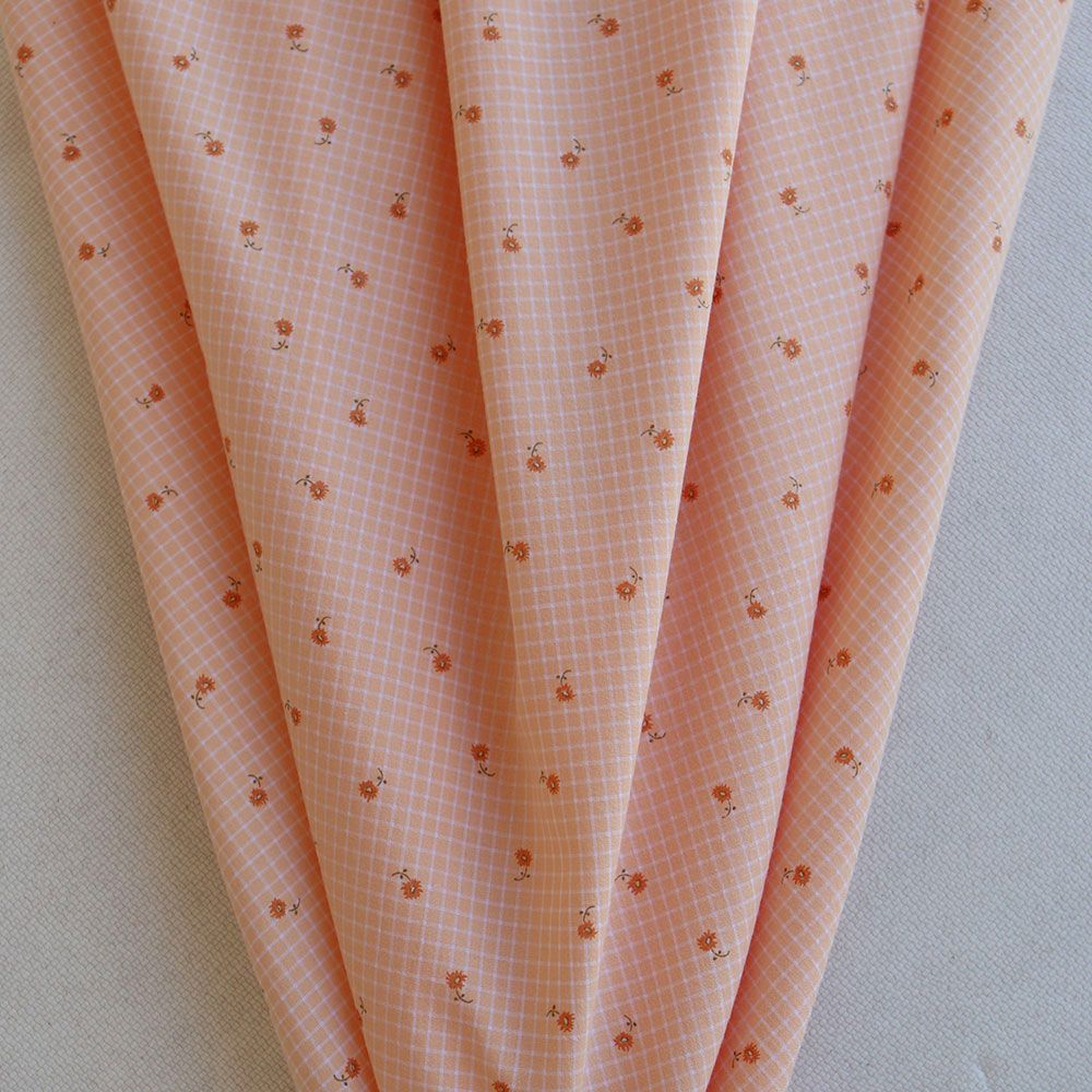 Seersucker quadrillage fin minis fleurs fond sorbet abricot