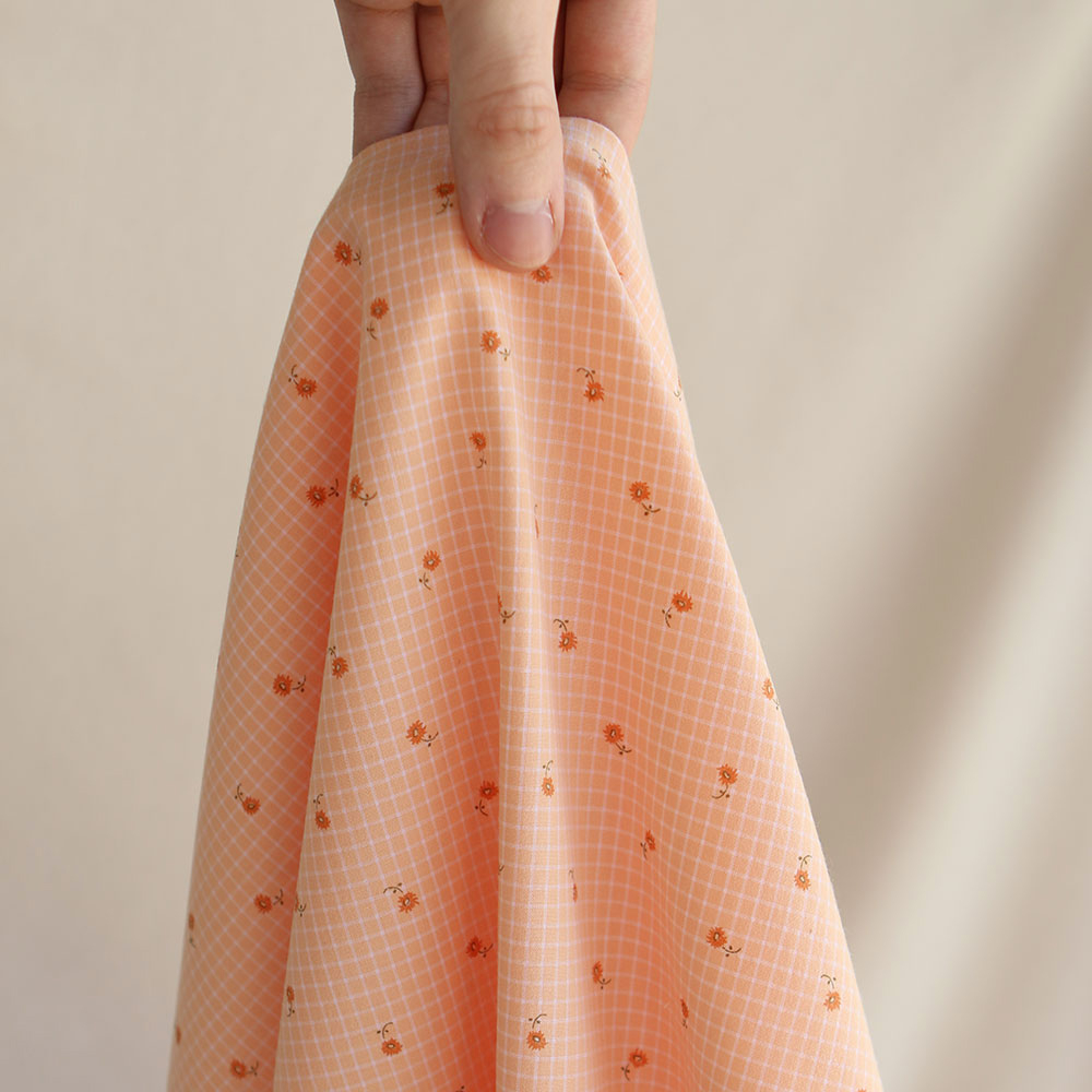Seersucker quadrillage fin minis fleurs fond sorbet abricot