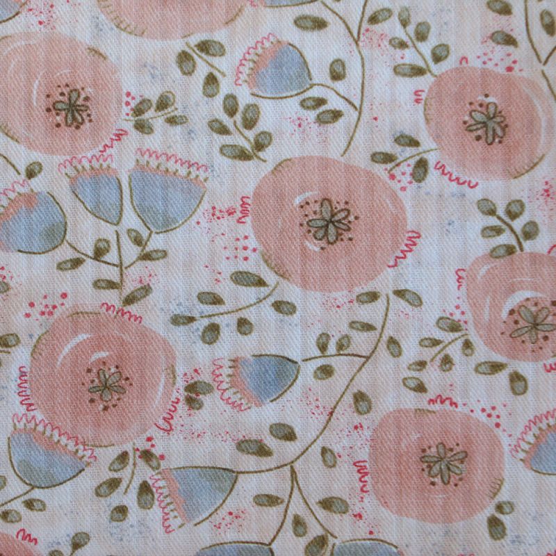 Guilia - Seersucker / Coton gaufré doux bleu tendre et corail nude