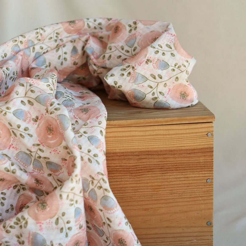 Guilia - Seersucker / Coton gaufré doux bleu tendre et corail nude