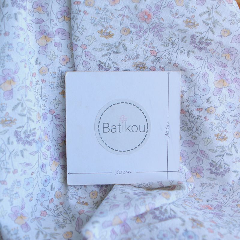 Faustine - Coton lavé bio blanc fleuri pastel