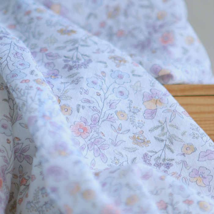 Faustine - Coton lavé bio blanc fleuri pastel