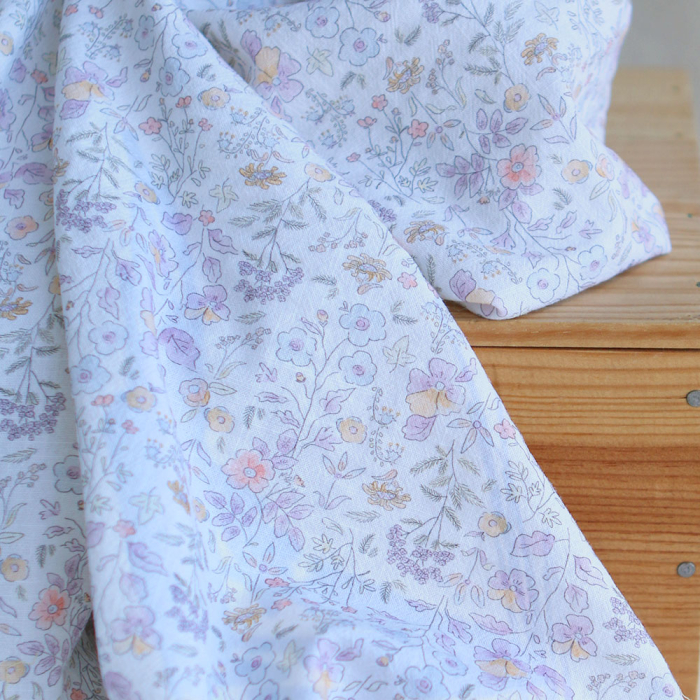 Faustine - Coton lavé bio blanc fleuri pastel