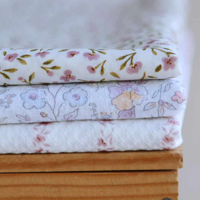 Faustine - Coton lavé bio blanc fleuri pastel