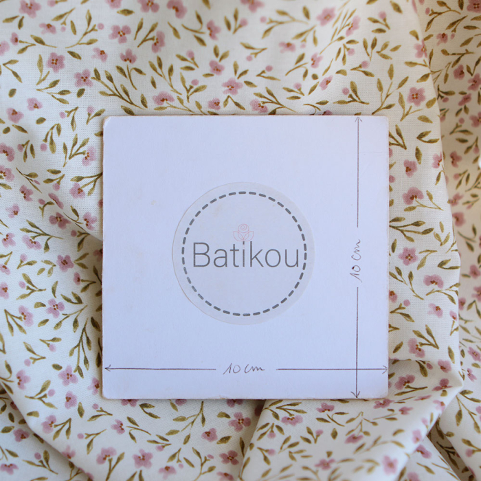 Noémie - Popeline de coton douce qualité SWEET lait fleuri vert et bois de rose