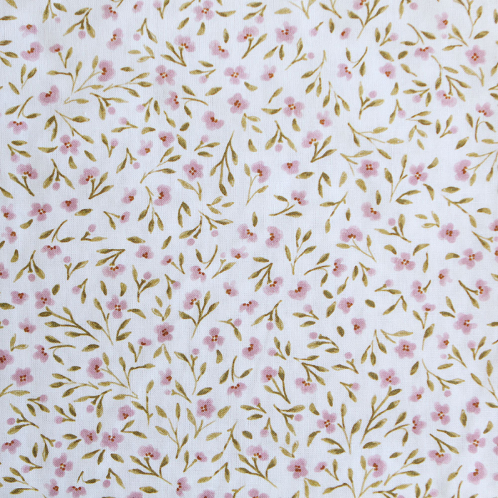 Noémie - Popeline de coton douce qualité SWEET lait fleuri vert et bois de rose