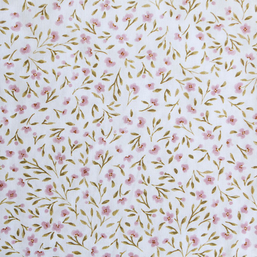 Noémie - Popeline de coton douce qualité SWEET lait fleuri vert et bois de rose