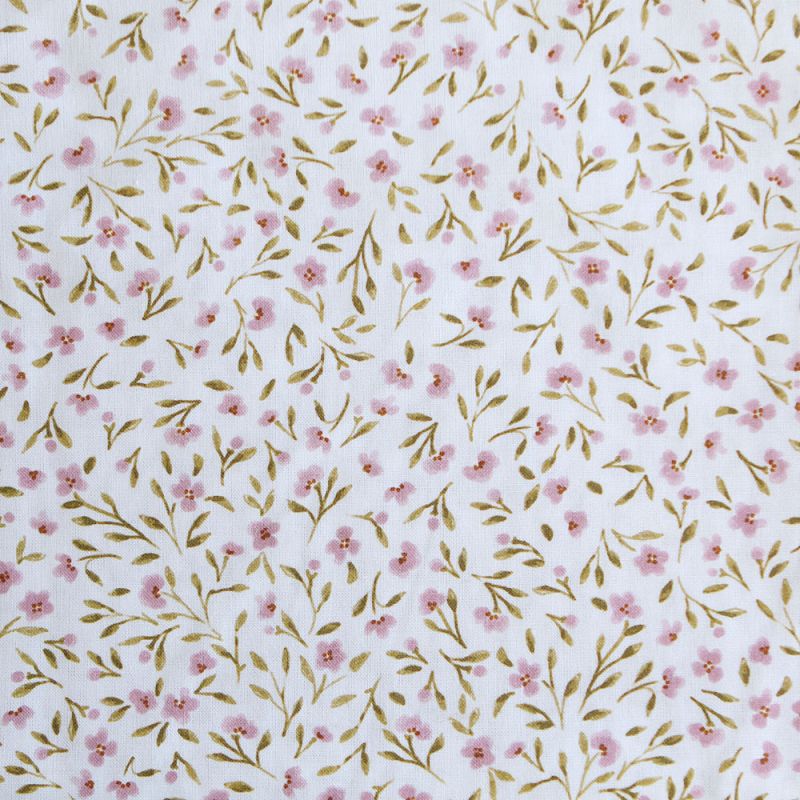 Noémie - Popeline de coton douce qualité SWEET lait fleuri vert et bois de rose