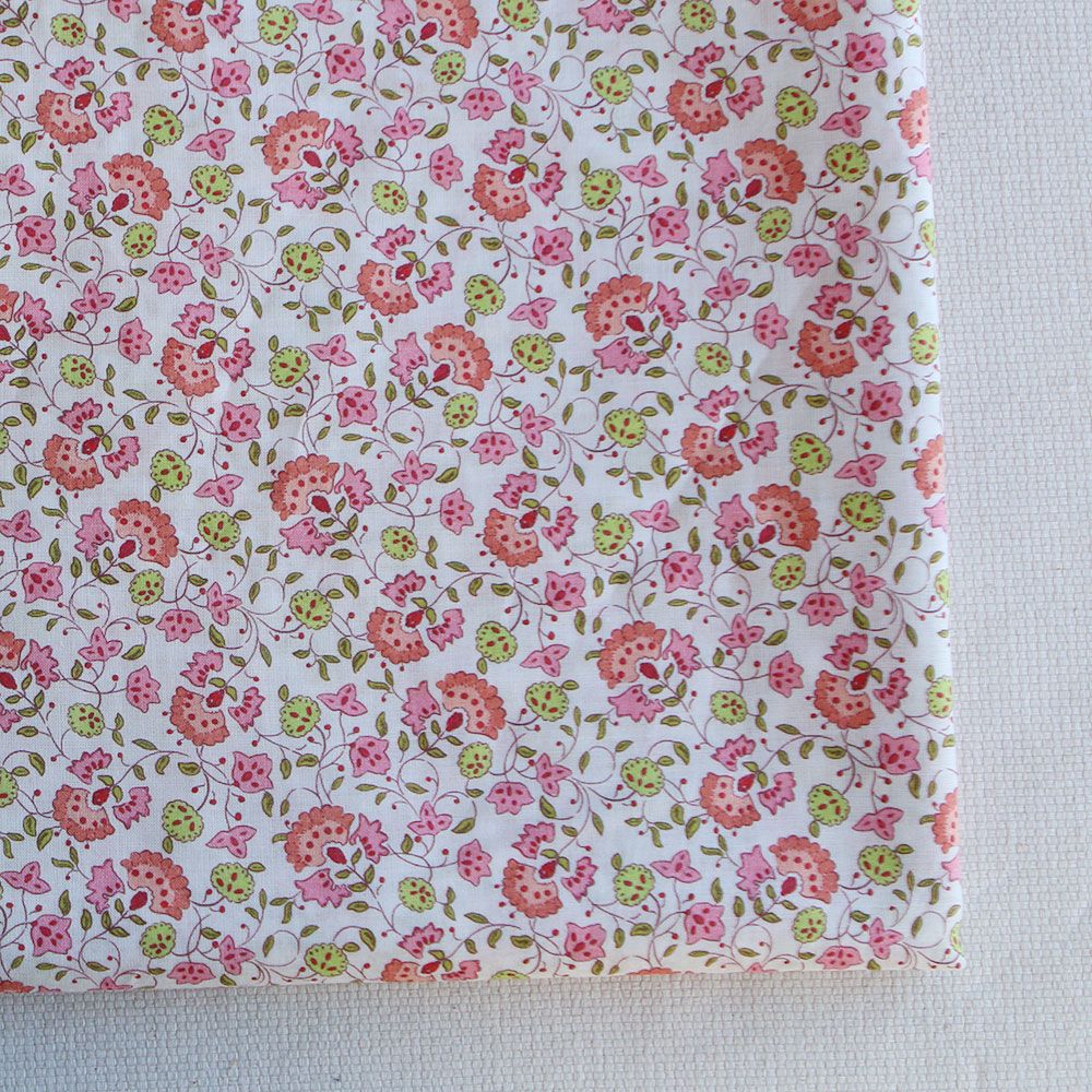 Valentine - Batiste de coton SILKYNE à imprimé fleuri lime rose