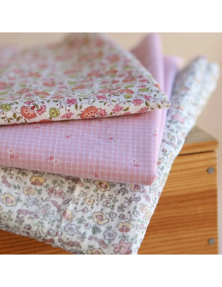 copy of Albane - Double gaze de coton motif fleuri bleu ocre