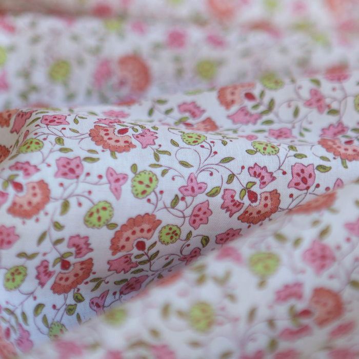 Tissu coton organique batsite BIO fleuri vintage Valentine rose