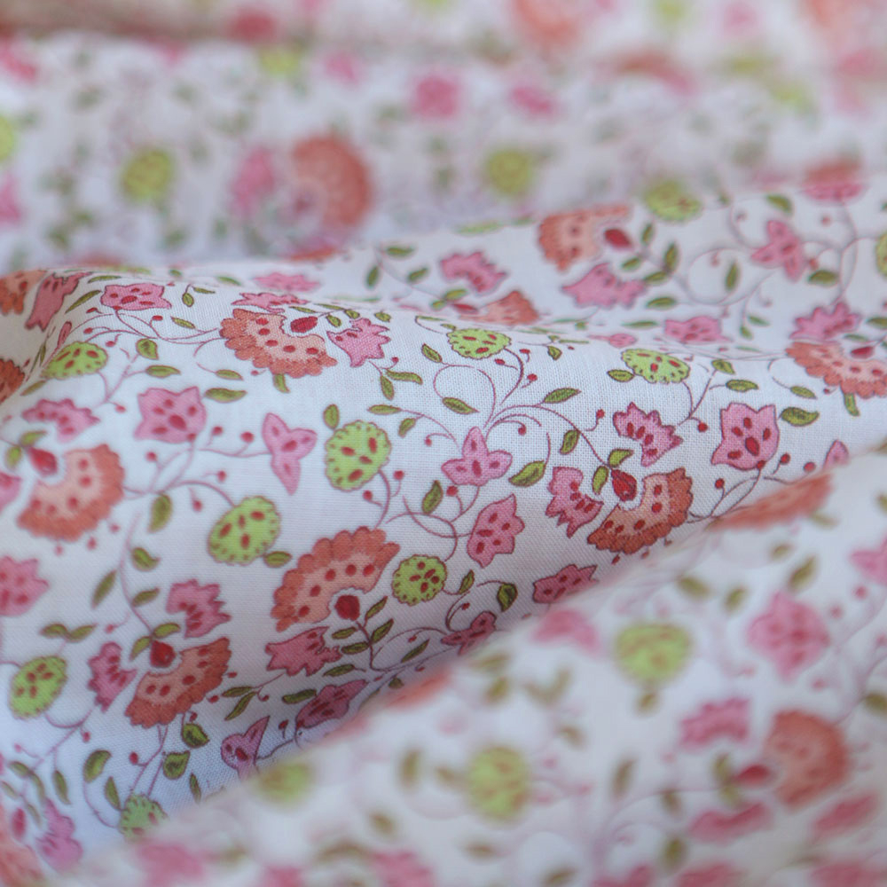 Valentine - Batiste de coton SILKYNE à imprimé fleuri lime rose