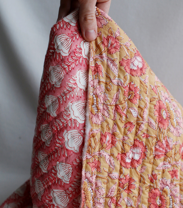 ISHA - Tissu indien matelassé double face coton hand block largeur 100cm