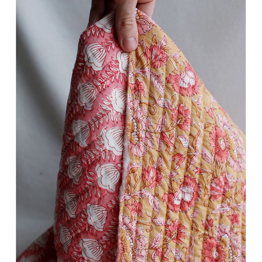 ISHA - Tissu indien matelassé double face coton hand block largeur 100cm