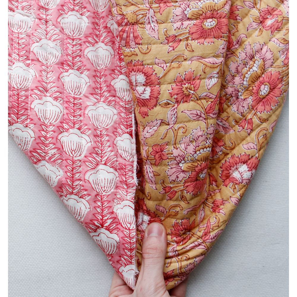 ISHA - Tissu indien matelassé double face coton hand block largeur 100cm