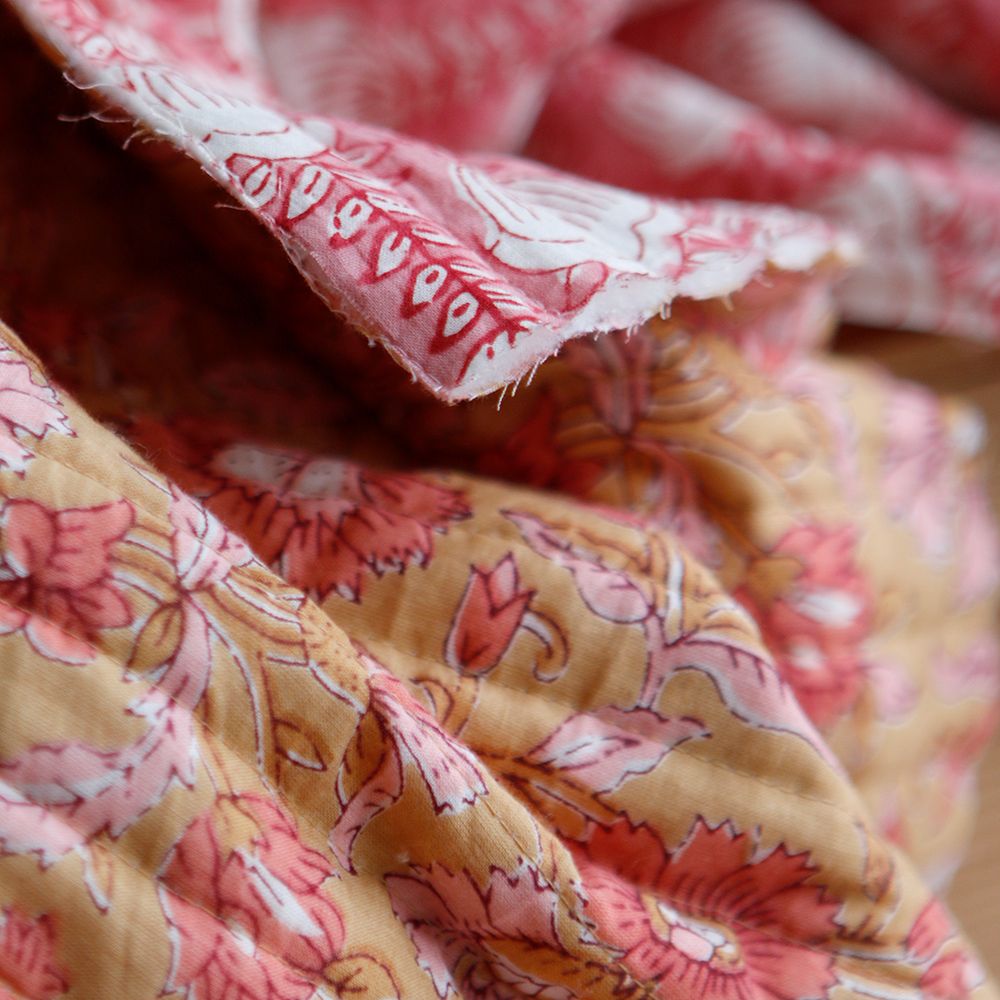 ISHA - Tissu indien matelassé double face coton hand block largeur 100cm