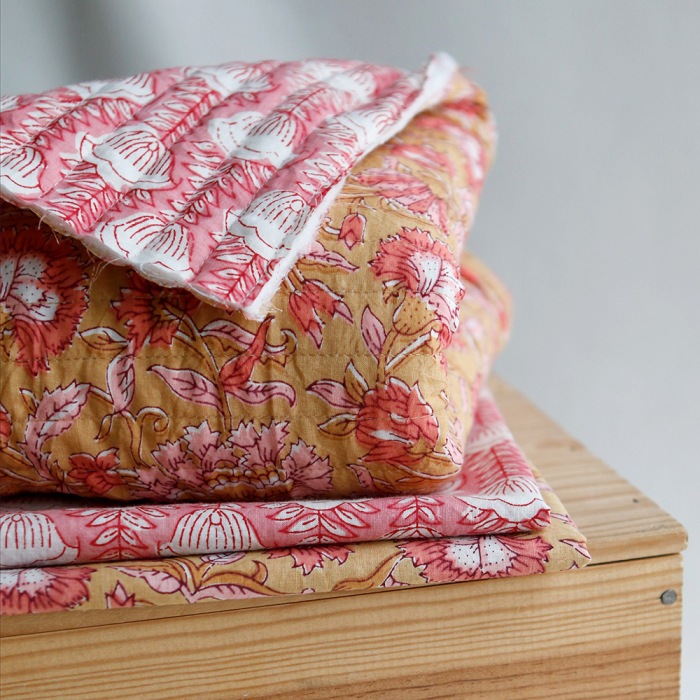 ISHA - Tissu indien matelassé double face coton hand block largeur 100cm