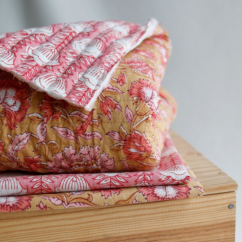 ISHA - Tissu indien matelassé double face coton hand block largeur 100cm