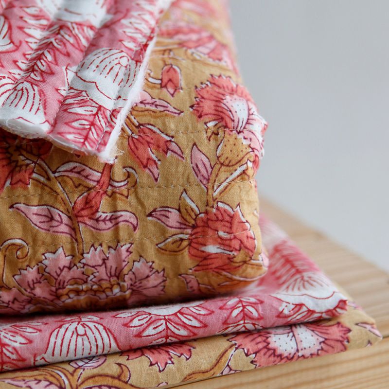 ISHA - Tissu indien matelassé double face coton hand block largeur 100cm