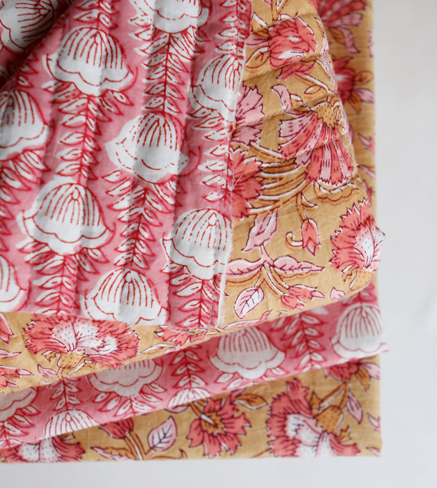 ISHA - Tissu indien matelassé double face coton hand block largeur 100cm