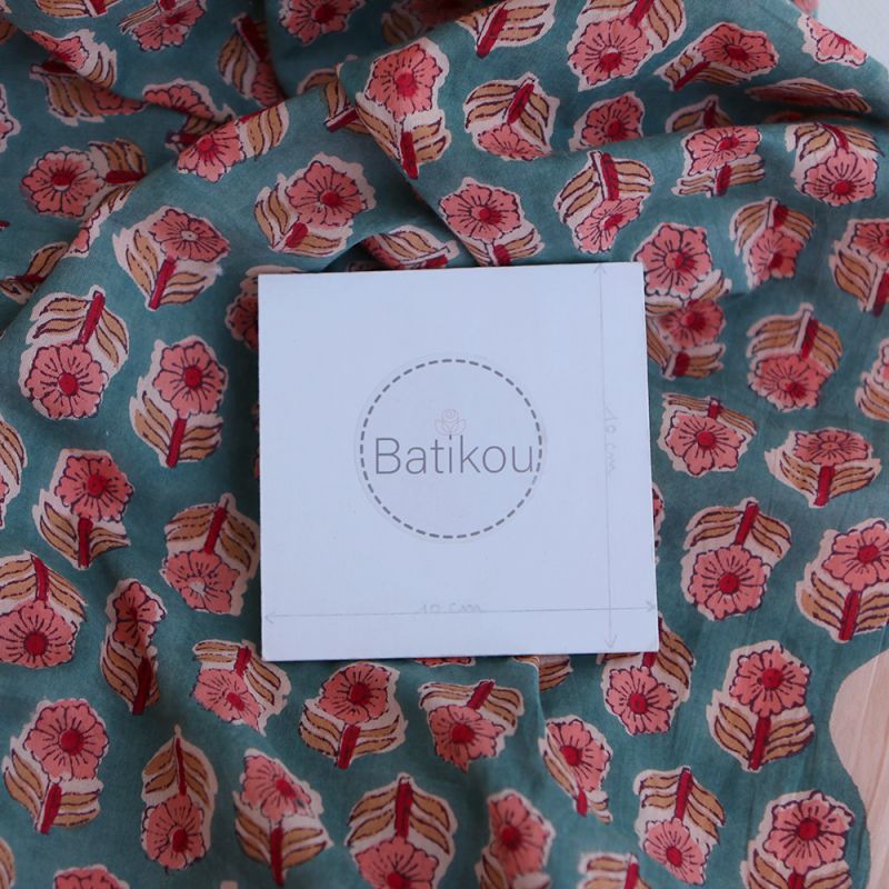 Sahar B - Tissu indien coton hand block traditionnel Teal