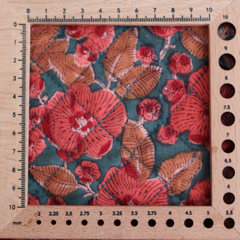 Sahar - Tissu indien matelassé double face coton hand block teal largeur 100cm