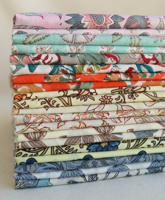 Au mètre - Tissu indien coton hand block traditionnel