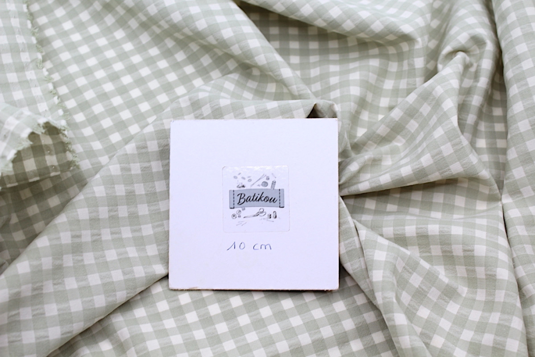 Seersucker / Coton gaufré  vert amande écru vichy moyen