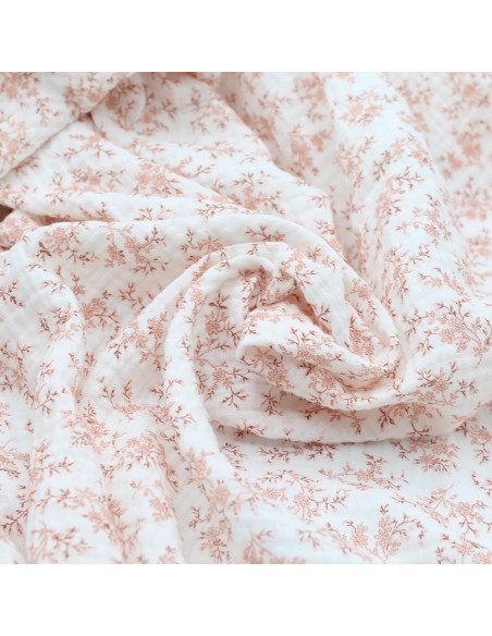 Meriem - Double gaze de coton BIO motif exclusif Pêche frais Tissus issus de l'agriculture biologique  - 2