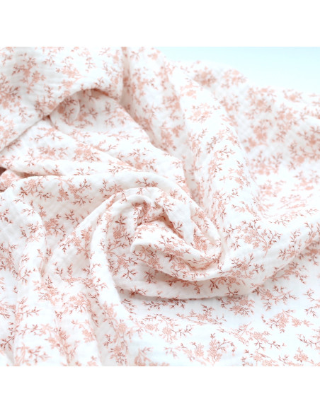 Meriem - Double gaze de coton BIO motif exclusif Pêche frais Tissus issus de l'agriculture biologique  - 4