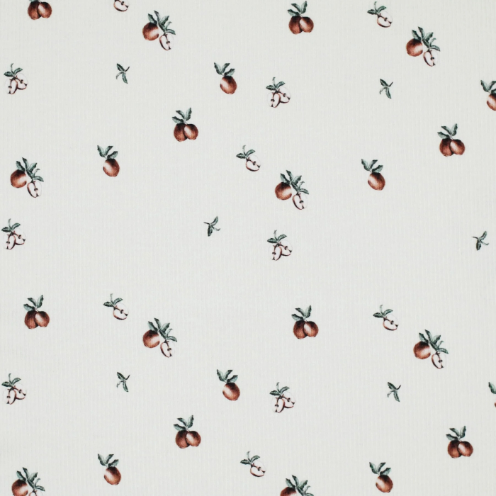 Tissu jersey fines côtes mélange coton motif fruits pommes RIB