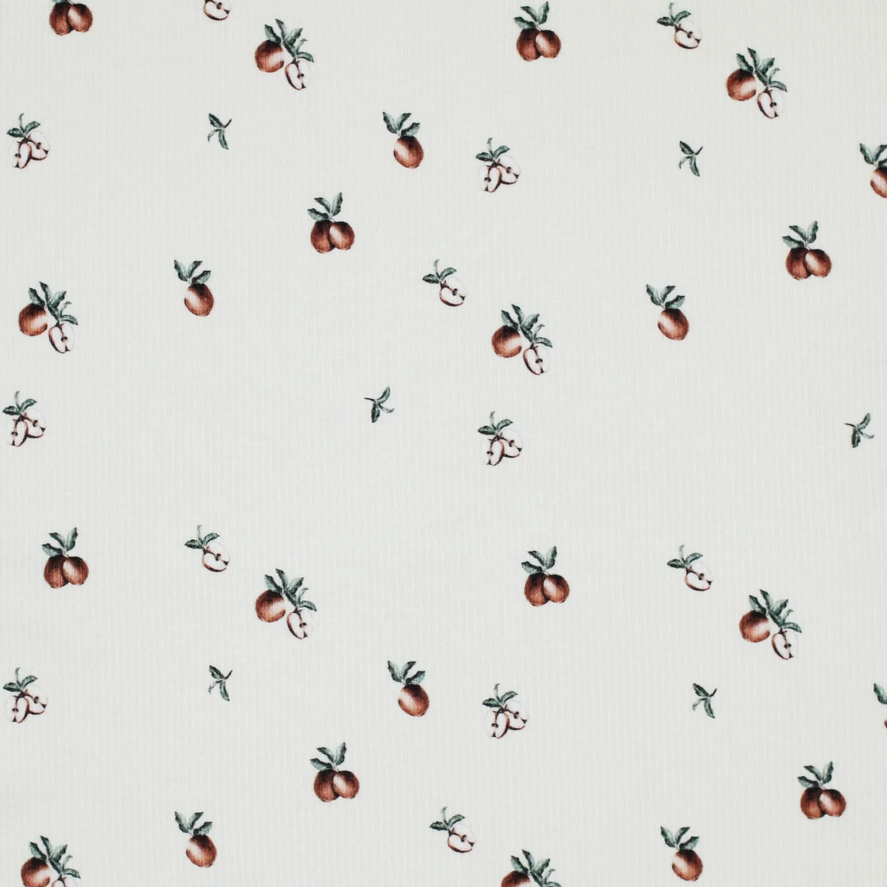Jersey coton côtes fines à motif petites pommes vintage