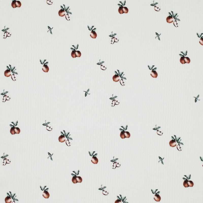 Jersey coton côtes fines à motif petites pommes vintage